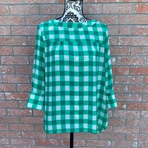 Green and White Blouse